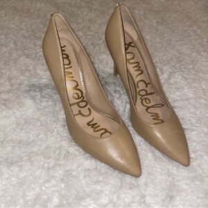 Womens Tan Beige Nude Leather Sam Edelman Pointed Toe Pumps Heels 9.5